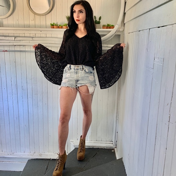 Catherine Malandrino Tops - Black lace bell sleeve top